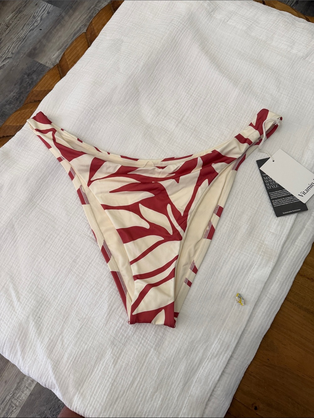 Vitamin A Cream and Red Tropical Print Bikini Bottom